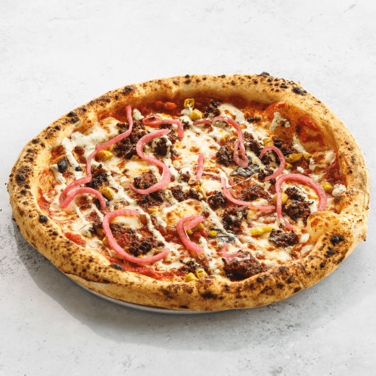 SPICED PLANT-BASED “LAMB”, PICKLED RED ONION, GUINDILLA CHILLIES, MINT & GARLIC SAUCE